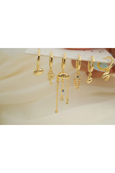 ATELİER TUĞBA Çkp6028 Set of 6 Hanging Earrings with Sea Shells, Seahorses, F...