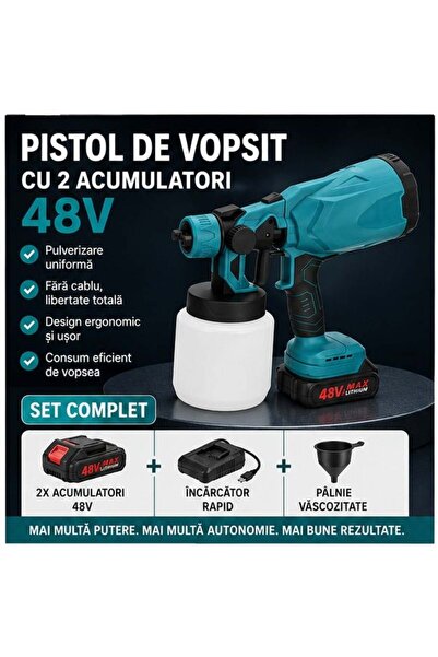 OEM Pistol de Vopsit cu 2 Acumulatori 48V, Fără Fir, Ergonomic