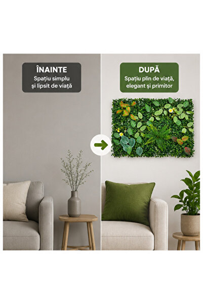 OEM Panou verde decorativ 60x40cm, frunze artificiale PVC - set 4 bucati