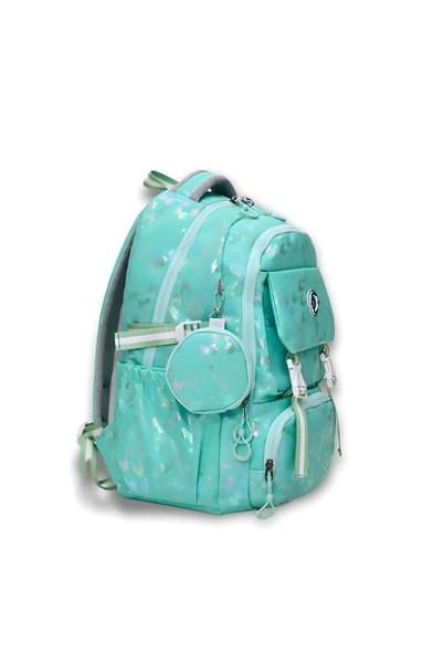 woomino Mint Green Children's School Bag Shiny Foil Patterned Primary School Middle School Daily Use Backpack