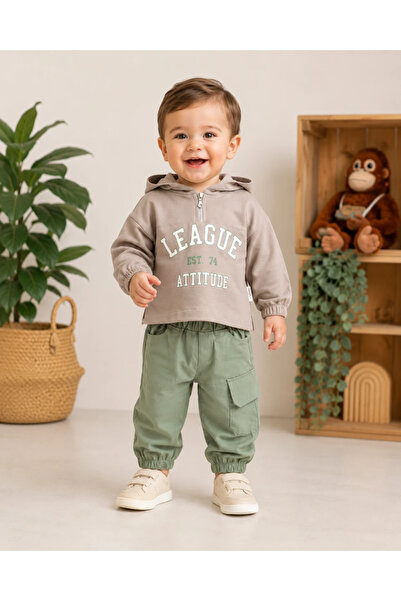 hümabebe League Zippered and Hooded Jogger Pants Seasonal 2-Piece Baby Boy Set