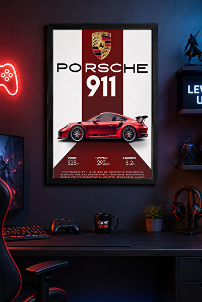 Charmbi Porsche 911 Siyah Çerçeveli Modern Duvar Tablosu Özel Kaplama Poster ...