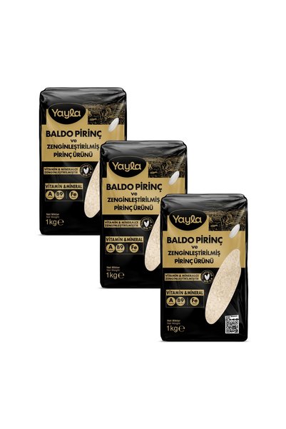 Yayla Baldo Pirinç ve Zenginleştirilmiş Pirinç Ürünü (A+B9+Fe) 1 kg x3