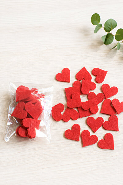 Kuzeylina 3 mm Felt Heart 4 cm – 20 Pieces Red Felt Heart Decoration, Hobby a...