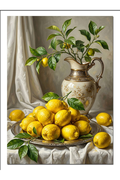 Limonlar Ve Vazoda Limon Çiçeği Dekoratif Kanvas - Mdf Ahşap Tablo
