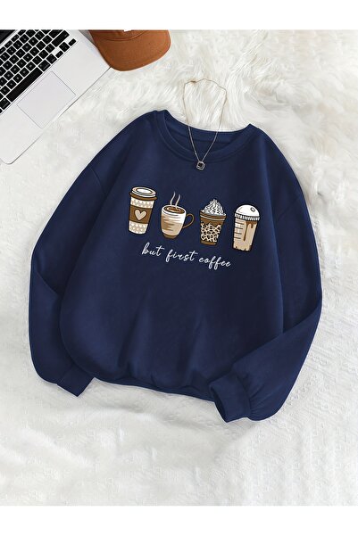 uyguntarz Unisex Butcoffee Printed Crew Neck Sweatshirt