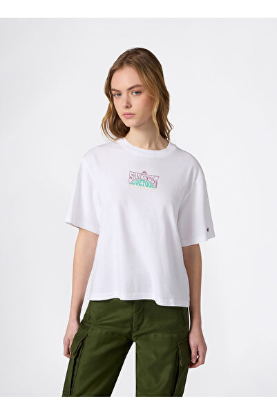 Champion 118389-WW016 SS Tee Beyaz Yuvarlak Yaka Düz Kadın T-Shirt
