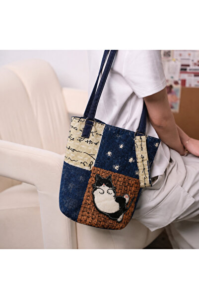 Street Bag حقيبة كتف وحقيبة يد بتصميم قطة سموكن لطيفة على الطراز الكوري