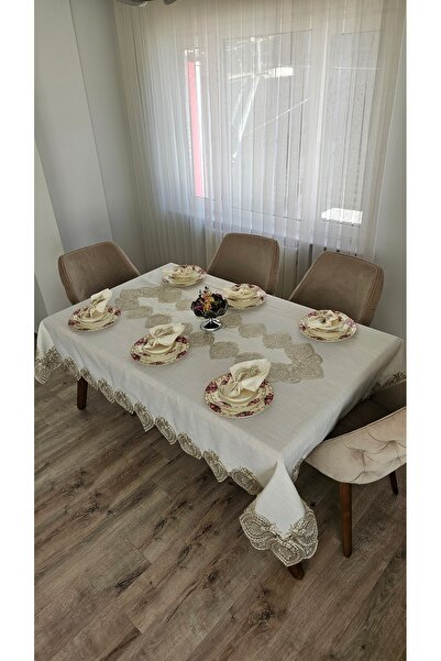 ZESA HOME Luxury Gardenia Linen 8 Seater 18 Piece Heavy Lace Stain Resistant ...