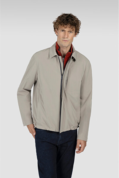 PAUL&SHARK Men's Regular Fit Zippered Long Sleeve Beige Jacket