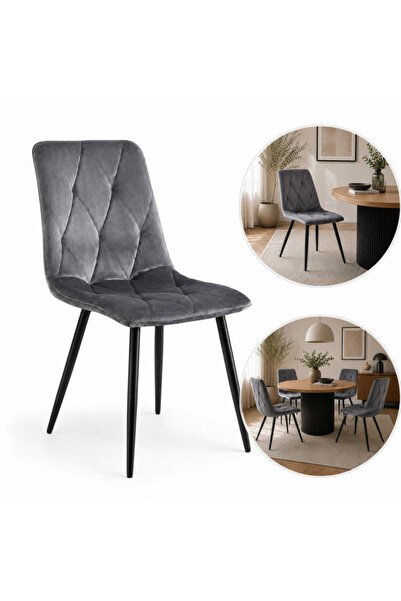 JollyMag Scaun tapitat de bucatarie si living, Ameli, catifea matlasata gri, ...