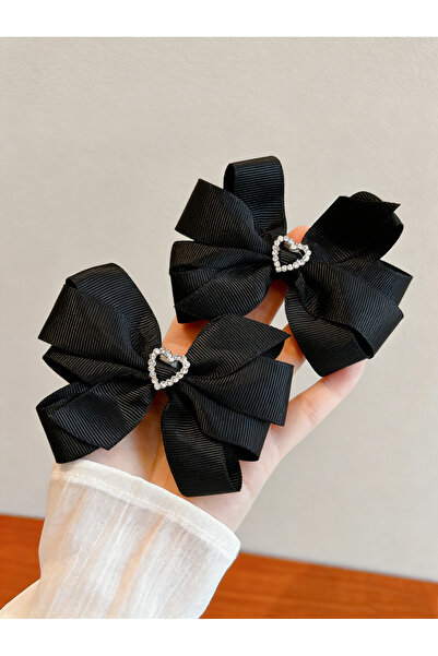 Take Two By Styli Pack of 2 - Girls Black Rhinestone Embellished Bow Hair Clips