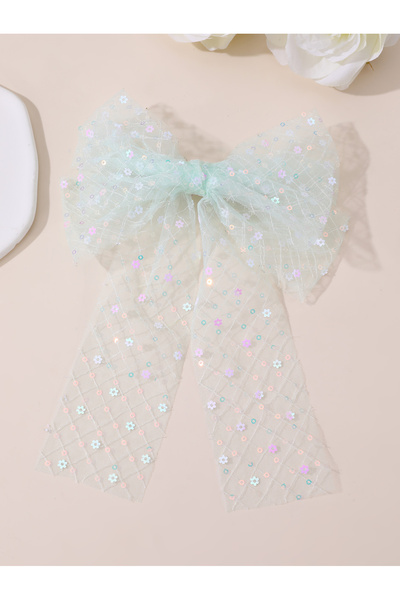 Take Two By Styli Girls Green Sequin Bow Hair Clip