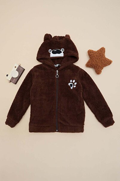 Fulla Moda Pati Embroidered Eared Girl's Plush Coat