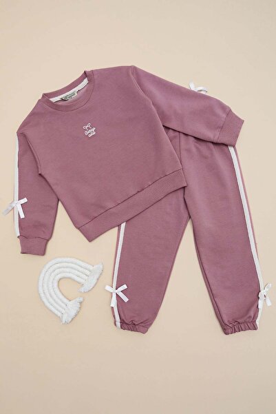 Fulla Moda Striped Bow Detailed Girls' 2-Piece Set