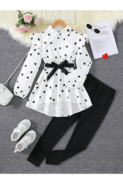 Take Two By Styli Girls Polka-Dot Long Sleeve Shirt and Leggings Set