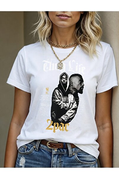 Generic Brand تي شيرت نسائي بطباعة صورة 2pac من Thug Life 2pac Hip-Hop، قابل ...