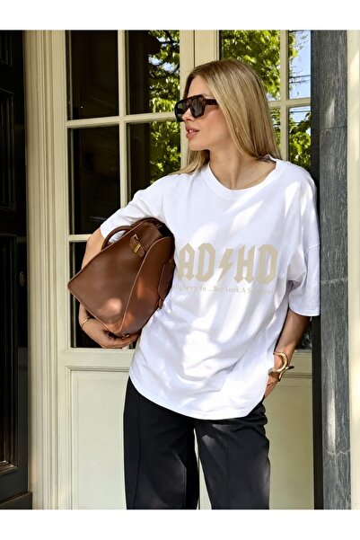 Generic Brand ADHD Lightning Text Design,short sleeve,women's t-shirt,casual ...