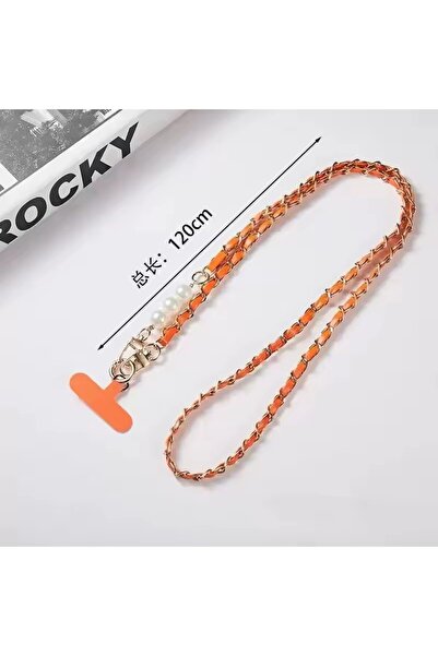 Choice3 Orange Phone Lanyard Women's Long Leather Woven Metal Chain with Pear...