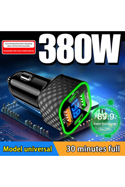 Choice 4 in 1 4 in 1 Dual Type C Car Phone Quick Charger with Voltage Display...