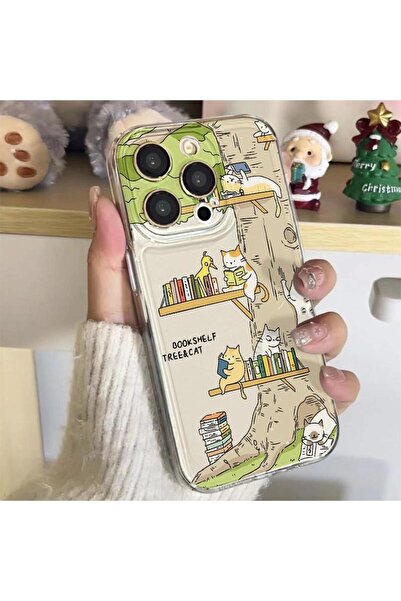 Choice26 iPhone17 only phone case Cartoon Cat Bookshelf Phone Case For iPhone...