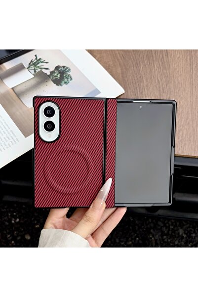 Choice25 Galaxy Z Fold 8 Red Skin Feel Carbon Fiber Leather Case for Samsung ...