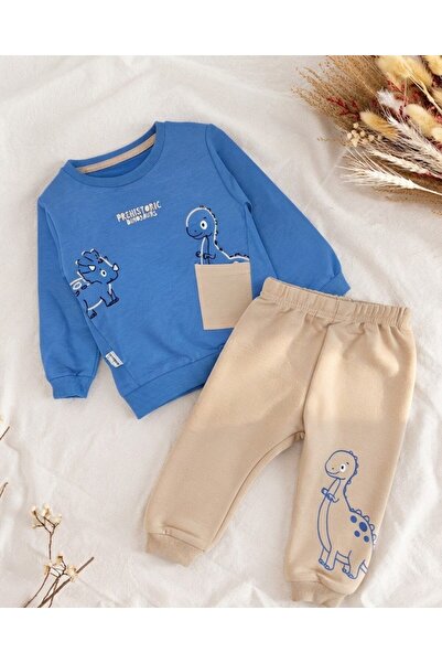 VOY KİDS Boy's Seasonal 1-2-3-4 Year Old Dinosaur Printed 2 Threaded Top and ...