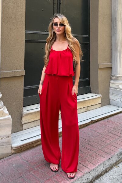 Laluvia Red Strappy Shalwar Modal Suit - 4167