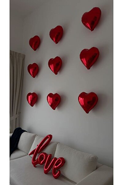 Organizasyon Pazarı 9 Red Heart Balloons Love Written Balloon Valentine's Day...
