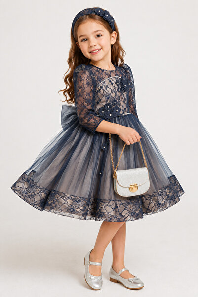 Babyhola Exclusive Design Lace and Stone Detailed Bag and Hairband Girls Even...