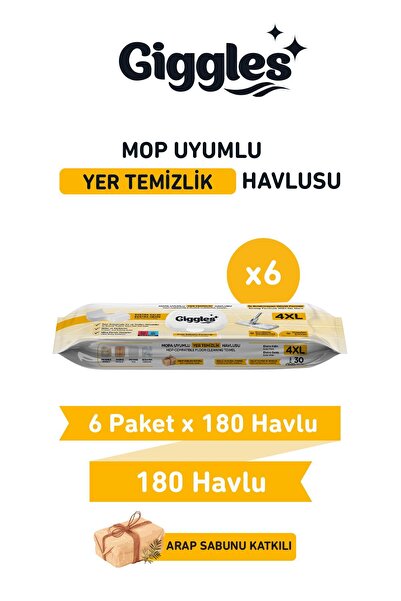 giggles Mopa Uyumlu Yer Temizlik Havlusu 8 Katlı 4XL Arap Sabunu Katkılı 6 Pa...