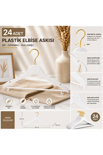ÖZKAHRA TEKSTİL 24 Adet Ahşap Görünümlü Plastik Askı Pantalon Gömlek Tişört P...
