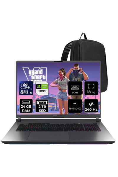 ASUS ROG Strix G18 Intel Core Ultra 9 290HX Plus RTX 5090 24GB 175W 24GB RAM 2TB SSD 18" 4K (3840x2400) WQUXGA 240Hz Mini LED FreeDOS G835LXG-TQ549P316 Gaming Laptop + PER4 Çanta