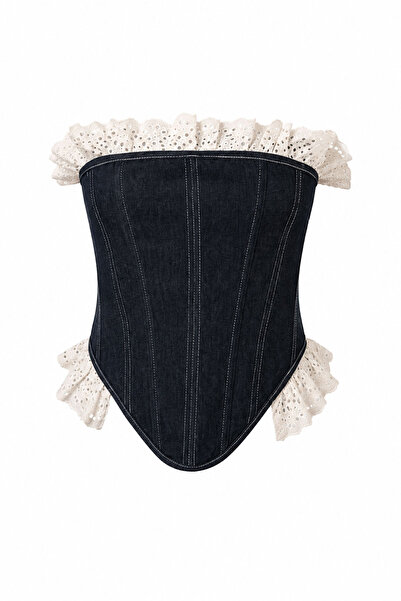 Özge Özgenç Lace-Up Denim Corset Bustier