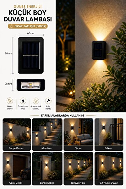 Layrol Yeni Model Solar Çift Taraflı Duvar Lambası Güneş Enerjili Aydınlatma Dekorasyon Aplik Işık