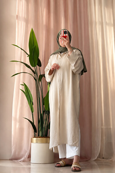 müqofficial Long Buttoned Linen Shirt - Cream