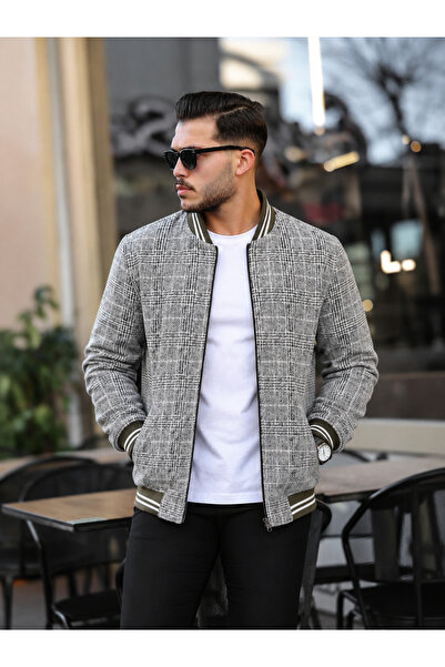 Oxledo Double-Sided Men's Seasonal Coat with Plaid Pattern Design in Khaki Green