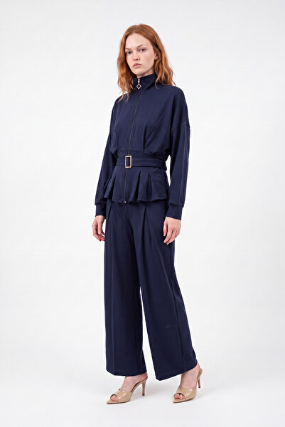 HAKKE Zippered Belted Wide-Leg Soft Touch Knitted Top and Bottom Set