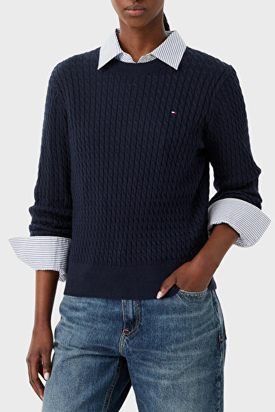 Tommy Hilfiger % 100 Pamuk Regular Fit Bisiklet Yaka Örgü Kazak Kadın KAZAK W...