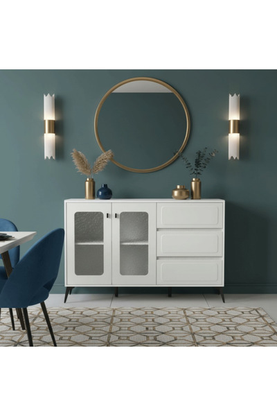 BEC20 Modern Wood Buffet Cabinet with Ribbed Glass Doors