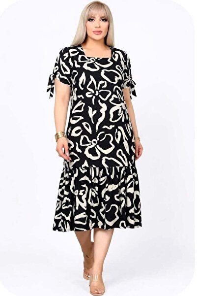 Kheos Square Neck Floral Pattern Short Sleeve Ruffled Shoulder Hemline Below ...