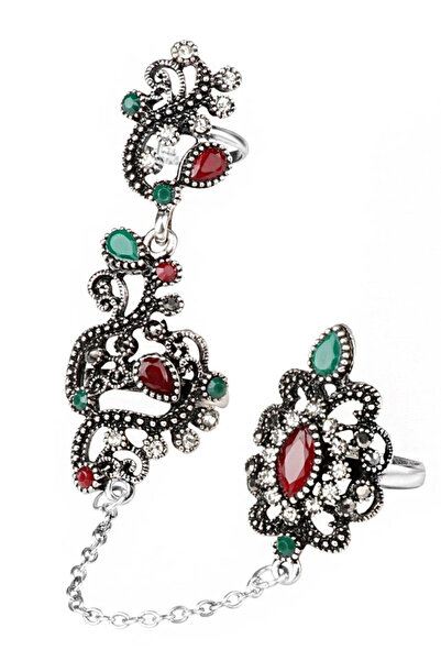 VeeShop Inel vintage dublu, legat cu lantisor fatetat, model turcesc spiralat...