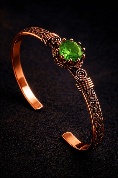 İyyaKee 100% Pure Copper Green Zircon Stone Women's Bracelet Handmade Adjusta...