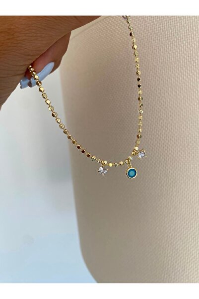 Bade Jewelry Fd Vip Gold Blue Stone & Pendant Zircon Detailed Tarnish-Resista...
