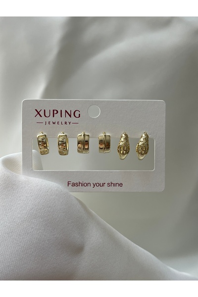 yeknova Xuping 14K Gold Renginde Taşlı 3 Çift (6adet) Kararmaz Kadın Halka Kü...