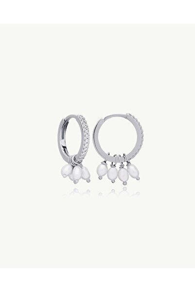 Stemma Jewelry Cercei Pearl Fiesta Hoops din Argint 925, Placat cu Rodiu