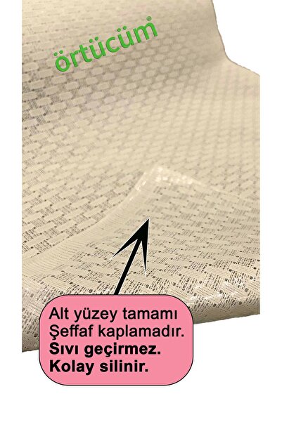 Örtücüm Altı Şeffaf Kaplamalı PVC Dantel Raf Örtüsü Krem 50 cm En Sıvı Geçirmez Dolap Çekmece Buzdolabı Örtüsü