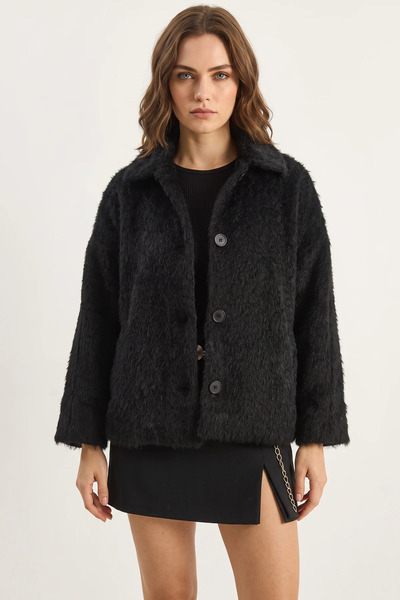 Efnaz style Women's Jacket with Collar and Pocket Detail, Lined, Buttoned, Bl...