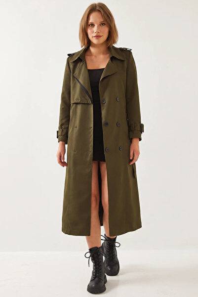 Efnaz style Women's Garni Windbreaker Detailed Covered Trench Coat Khaki