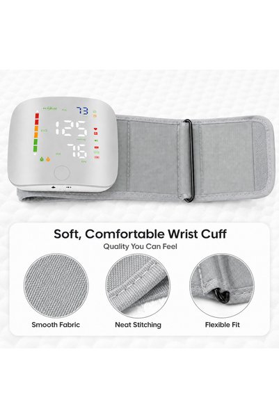 Jubilin Medical Grade Fully Automatic Wrist Blood Pressure Monitor with Large LED Screen Voice Broadcast Type-C Rechargeable Portable Silver